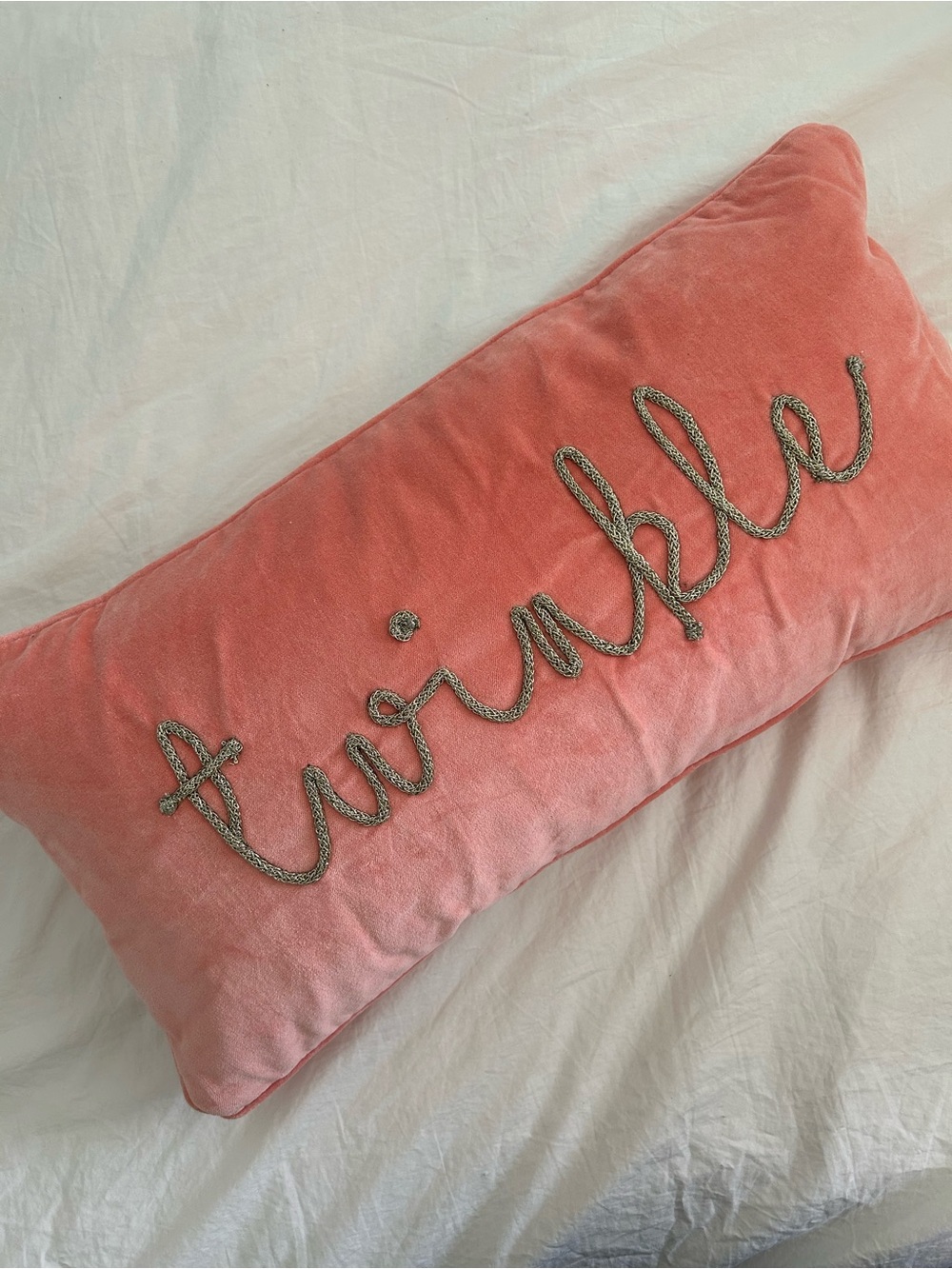 Velvet 'twinkle' Decorative Lumbar Pillow in Coral